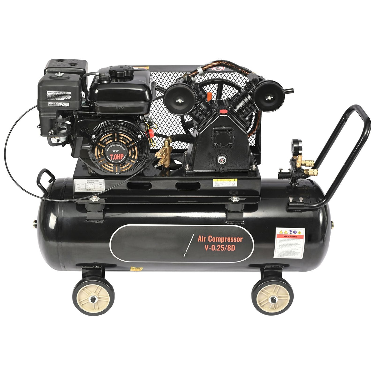 7HP Gas Powered Air Compressor, 21 Gallon Horizontal Air Compressor Tank, 9CFM@115PSI Gas Driven Piston Pump Air Compressed System with 115PSI Max Pressure for Construction Sites Workshop