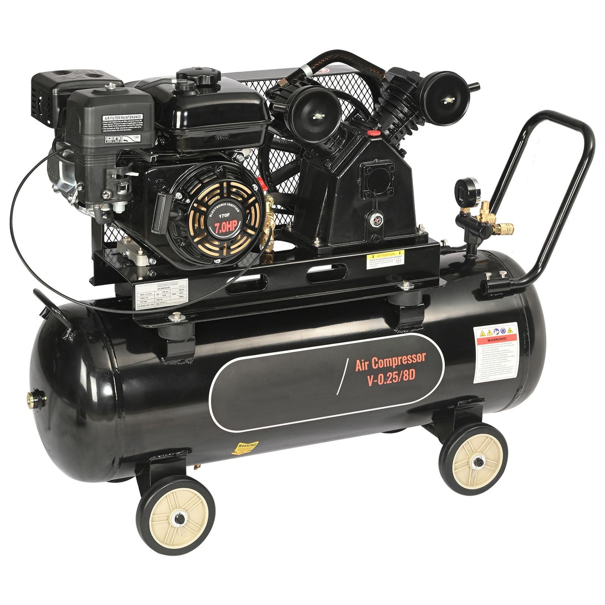 7HP Gas Powered Air Compressor, 21 Gallon Horizontal Air Compressor Tank, 9CFM@115PSI Gas Driven Piston Pump Air Compressed System with 115PSI Max Pressure for Construction Sites Workshop