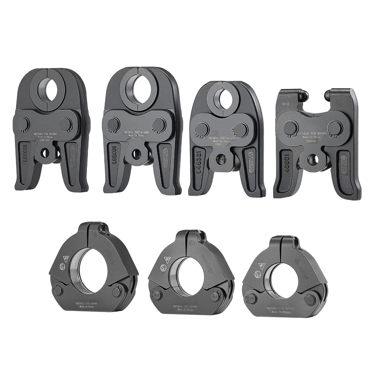 7PCS MegaPress Pressing Kit 1/2" to 2" - 3PCS Press Jaws, 3PCS Press Rings, 1PCS Actuator for MegaPress Carbon Steel Pipes, Compatible with Standard Press Tools - with Case