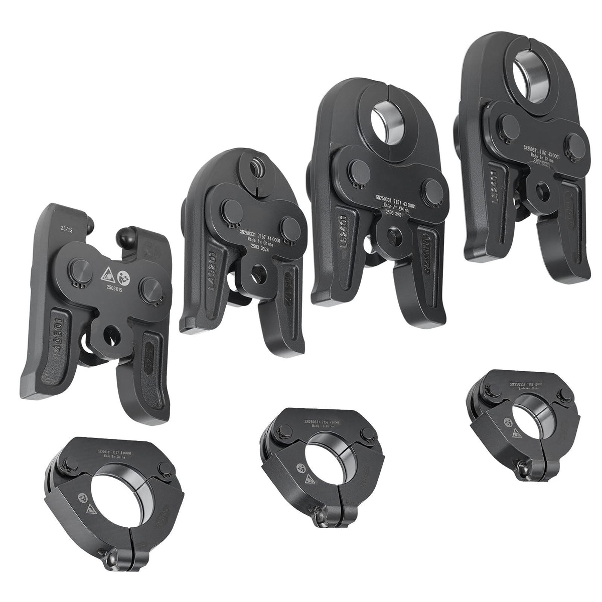 7PCS MegaPress Pressing Kit 1/2" to 2" - 3PCS Press Jaws, 3PCS Press Rings, 1PCS Actuator for MegaPress Carbon Steel Pipes, Compatible with Standard Press Tools - with Case