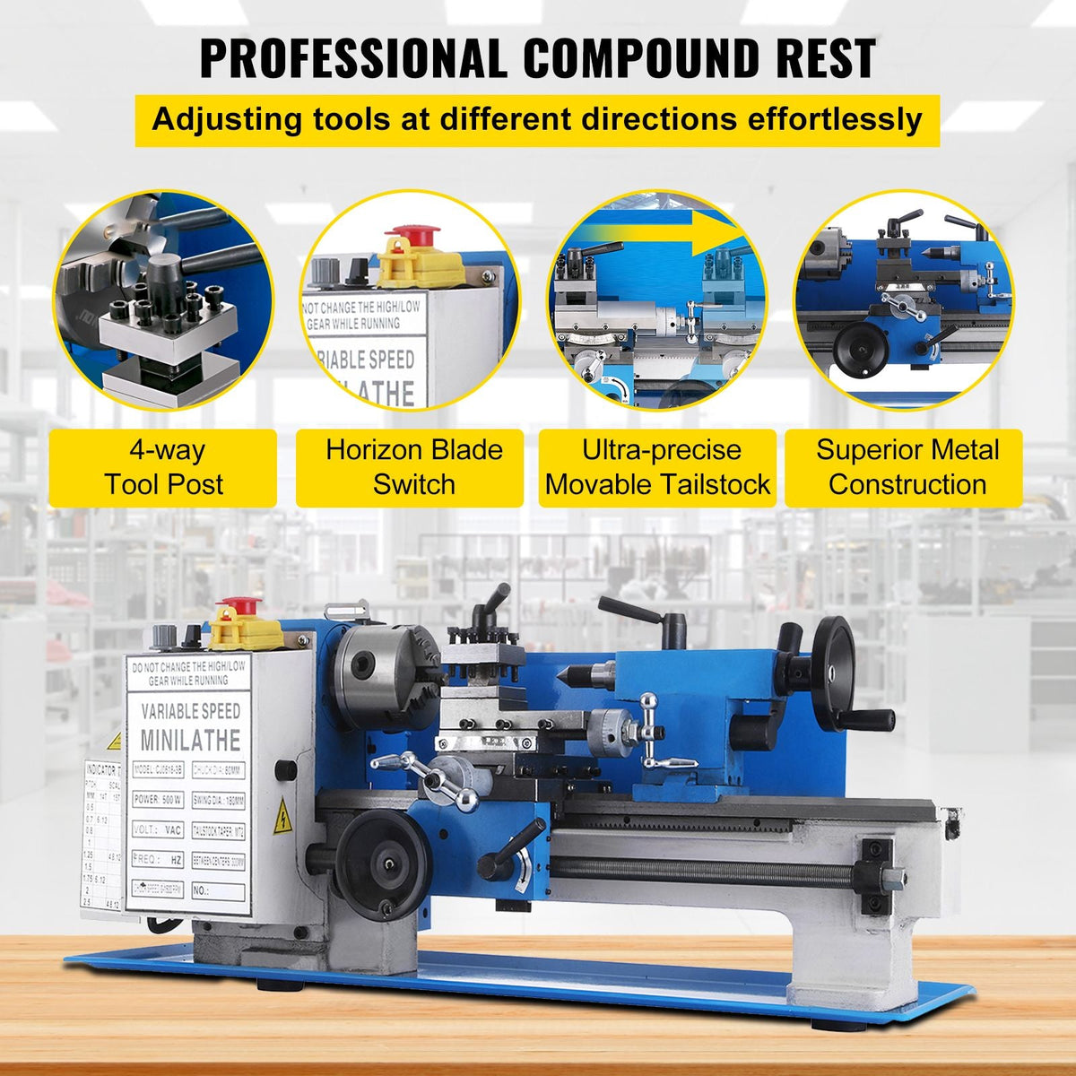7x12" 400W Precision Mini Metal Lathe Variable Speed 2250RPM