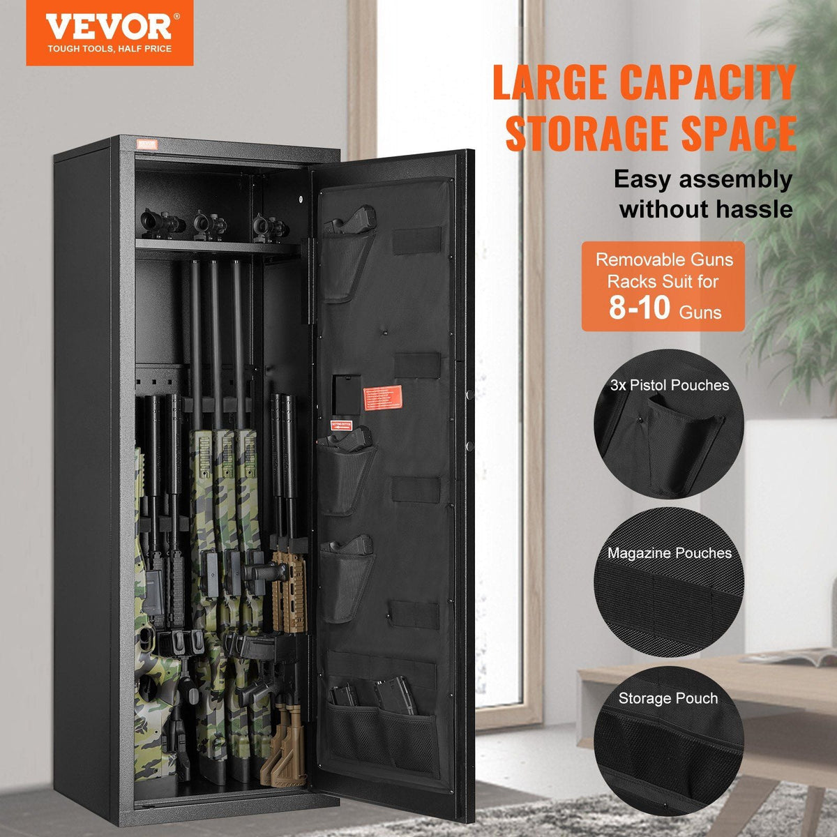 8-10 Rifles Gun Safe, Rifle Safe with Lock & Digital Keypad, Quick Access Tall Gun Storage Cabinet with Removable Shelf, Rifle Cabinet for Home Rifle and Shotguns
