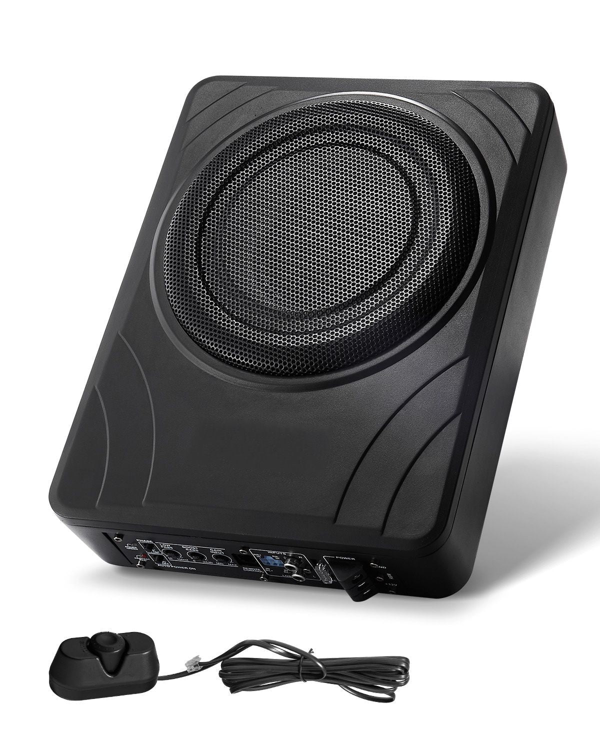8" 300W Underseat Car Subwoofer, Slim Powered Car Subwoofers Under the Seat, Low Profile Audio Sub Built-in Amplifier, High/Low Level Input & Volume Controller for SUVs, Car, Truck, RV
