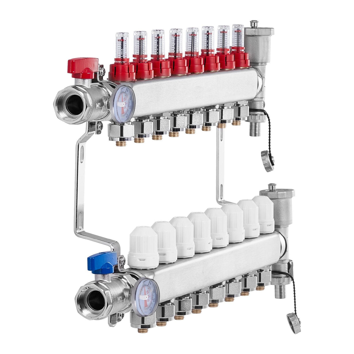8-Branch Radiant Heat Manifold, 1/2" PEX Tubing Manifold, Stainless Steel PEX Manifold for Hydronic Radiant Floor Heating, Radiant Heat PEX Manifold Kit with 1/2" Adapters Included