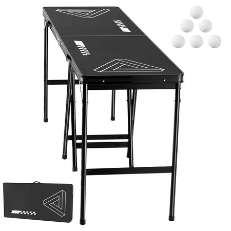 8 Foot Portable Beer Pong Table, Foldable 36 inch Heightened Table, Carrying Handles and 6 Pong Balls, Lightweight Tailgate Table for Office, Tailgate Party, Travel & Camping, Black