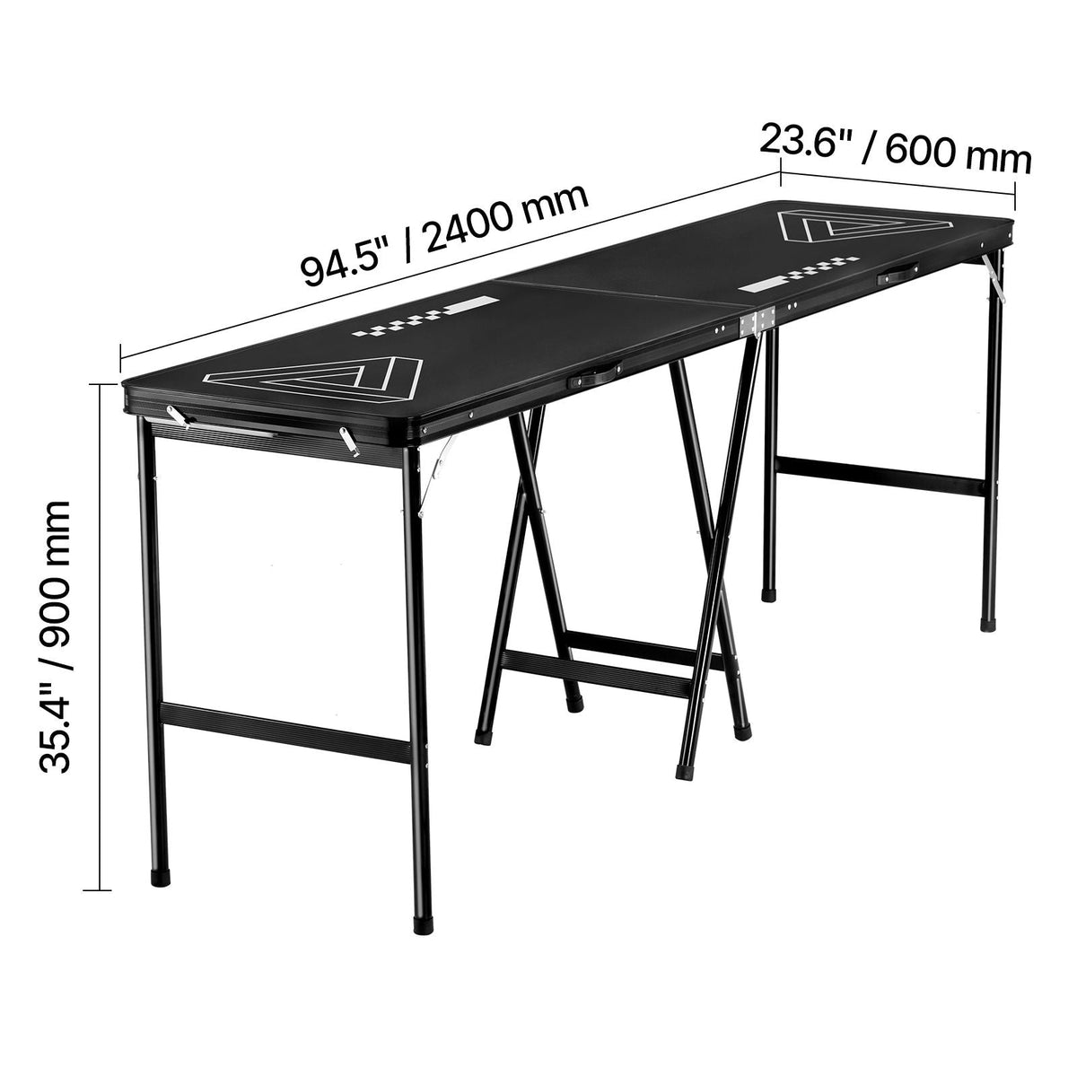 8 Foot Portable Beer Pong Table, Foldable 36 inch Heightened Table, Carrying Handles and 6 Pong Balls, Lightweight Tailgate Table for Office, Tailgate Party, Travel & Camping, Black