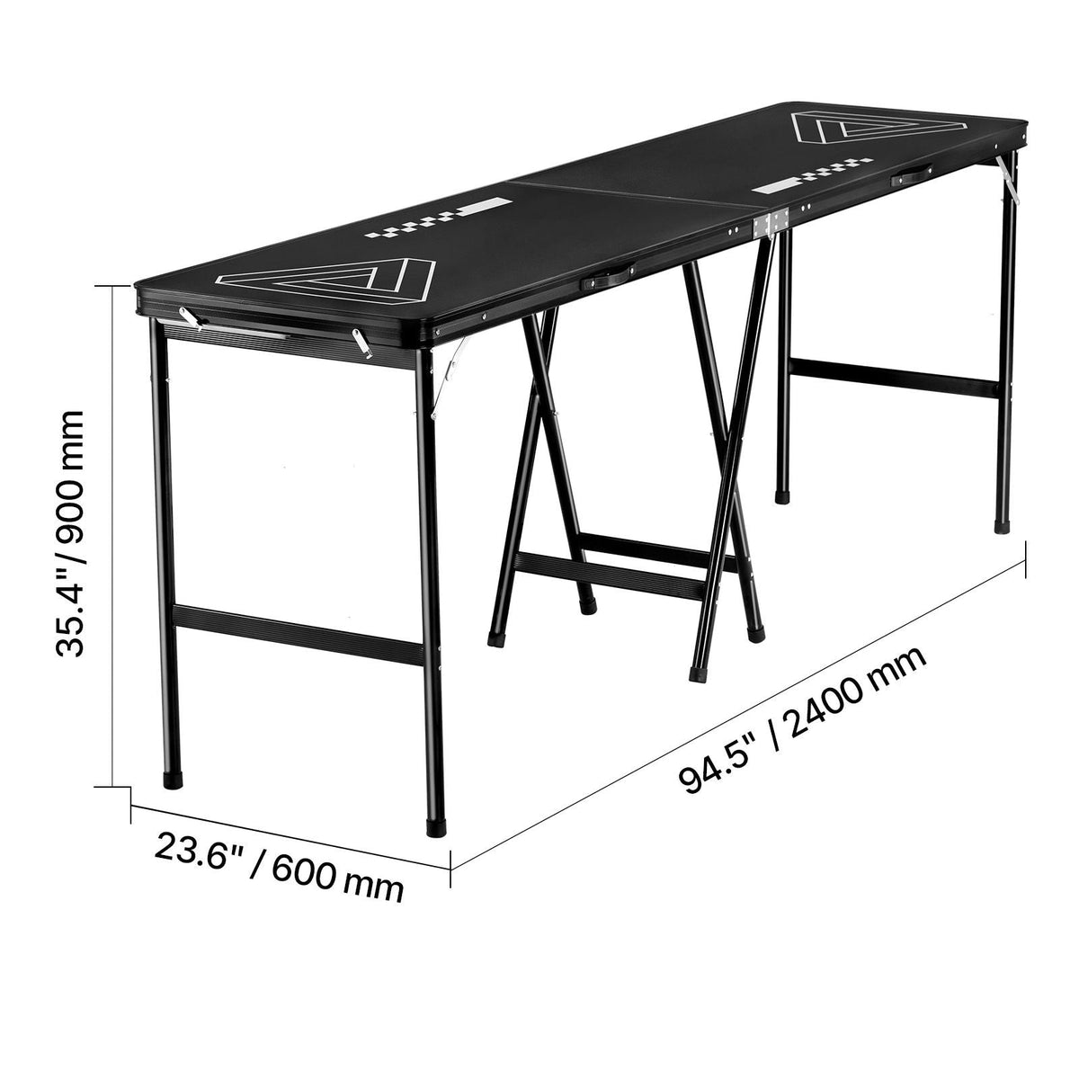 8 Foot Portable Beer Pong Table, Foldable 36 inch Heightened Table, Carrying Handles and 6 Pong Balls, Lightweight Tailgate Table for Office, Tailgate Party, Travel & Camping, Black