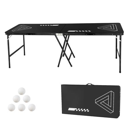 8 Foot Portable Beer Pong Table, Foldable 36 inch Heightened Table, Carrying Handles and 6 Pong Balls, Lightweight Tailgate Table for Office, Tailgate Party, Travel & Camping, Black