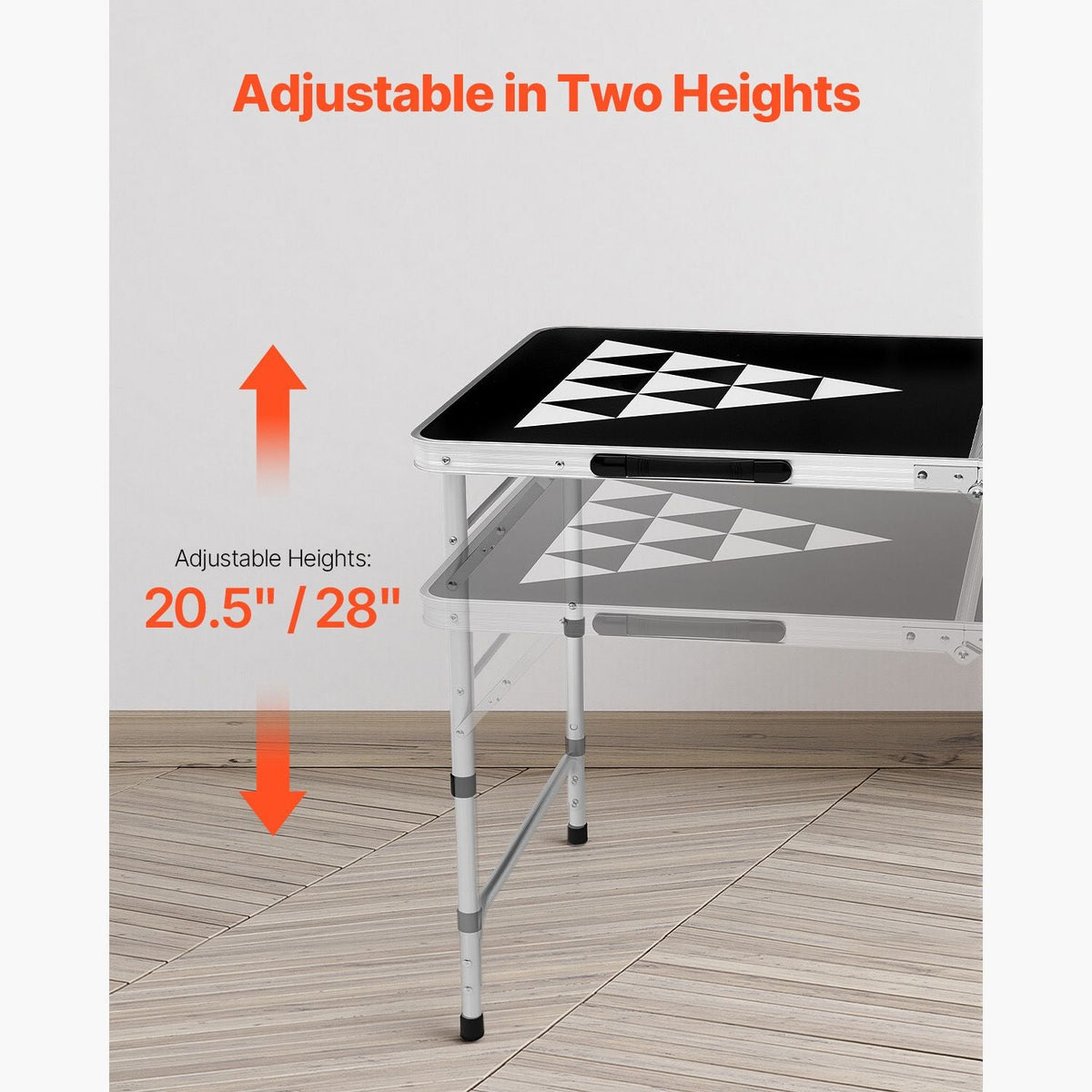 8 Foot Portable Beer Pong Table, Foldable Tailgate Table,Carrying Handles and 6 Pong Balls, Adjustable Height, Lightweight Table for Office, Tailgate Party, Travel and Camping, Black