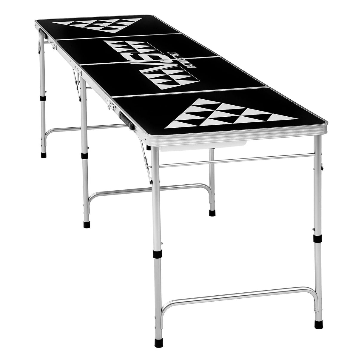 8 Foot Portable Beer Pong Table, Foldable Tailgate Table,Carrying Handles and 6 Pong Balls, Adjustable Height, Lightweight Table for Office, Tailgate Party, Travel and Camping, Black