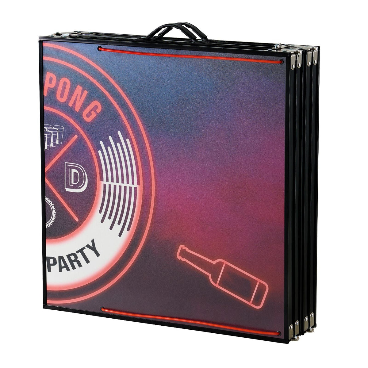 8 Foot Portable Beer Pong Table, LED Lights, Foldable Tailgate Table with Carrying Handles and 6 Pong Balls, Adjustable Height, Lightweight Table for Office, Tailgate Party, Travel & Camping