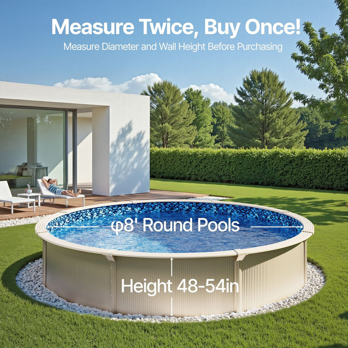 8-ft Round Above Ground Pool Liner, Overlap Pool Liners, Standard Gauge Vinyl, 48-to-54inch Wall Height, Designed for Steel Sided Above-Ground Swimming Pools