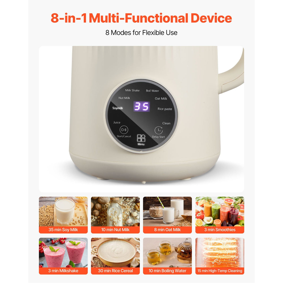 8-in-1 Nut Milk Maker, 41 oz Soy Milk Maker Machine with 10 Blades, for Homemade Oat, Nut, Soy, Juice, Milkshake, Rice Cereal, Plant-Based Beverages with Self-Cleaning, Boil Water, 12-Hour Delay