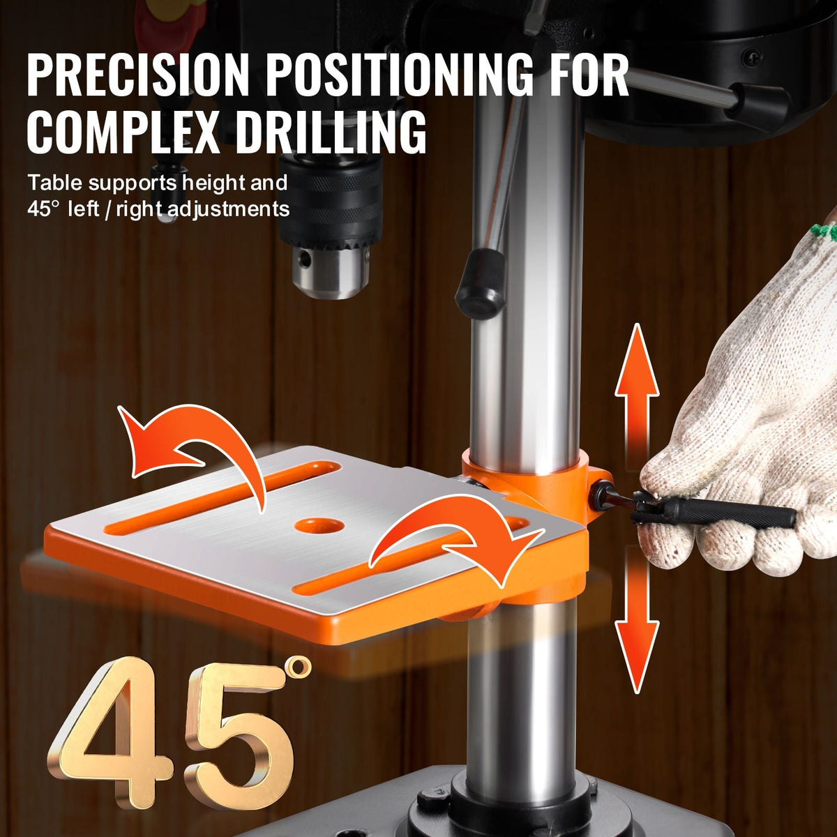 8 in Benchtop Drill Press, 2.5A Induction Motor, Tabletop Drilling Machine with 620 / 1140 / 1740 / 2340 / 3100 RPM Adjustable Speed, 0-45° Tilting Worktable, LED Work Light, for Wood Metal