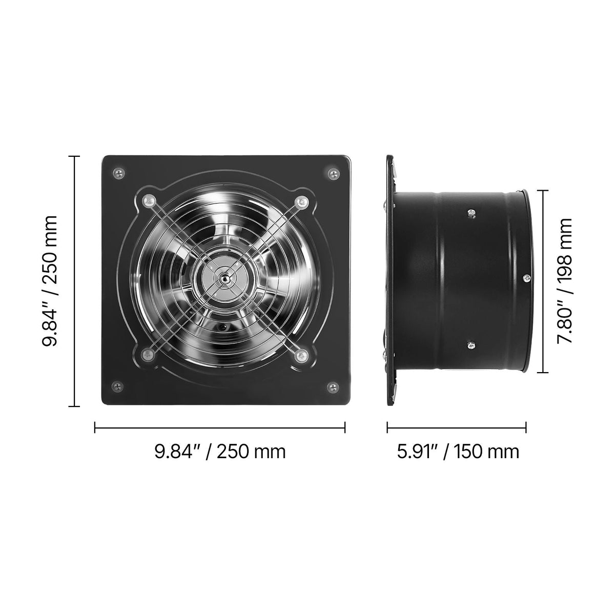 8 Inch Exhaust Fan, 576 CFM High Velocity Wall Mount Vent Fan with On/Off Control, Low Consumption, Portable Ventilation Extractor for Attic,Garage,Basement,Workshop,Kitchen, Chicken Coop,Black