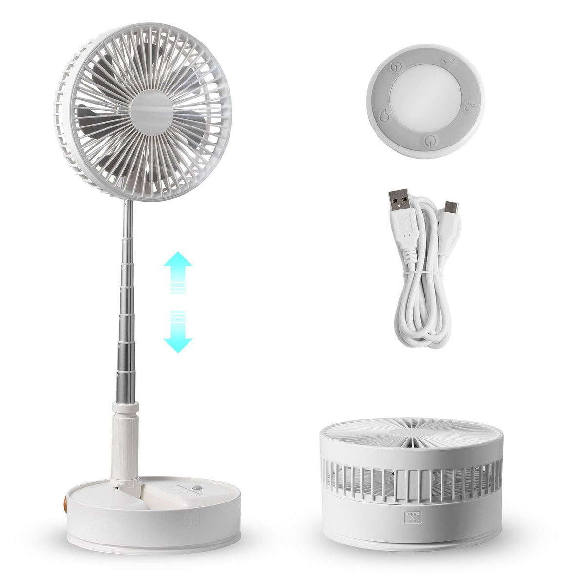 8 Inch Foldable Oscillating Standing Fan with Remote Control, 4 Speed Adjustable Portable Desk Quiet Fan, 7200mah Rechargeable USB Small Fan, Folded Rotating Floor Fan for Bedroom Office Travel