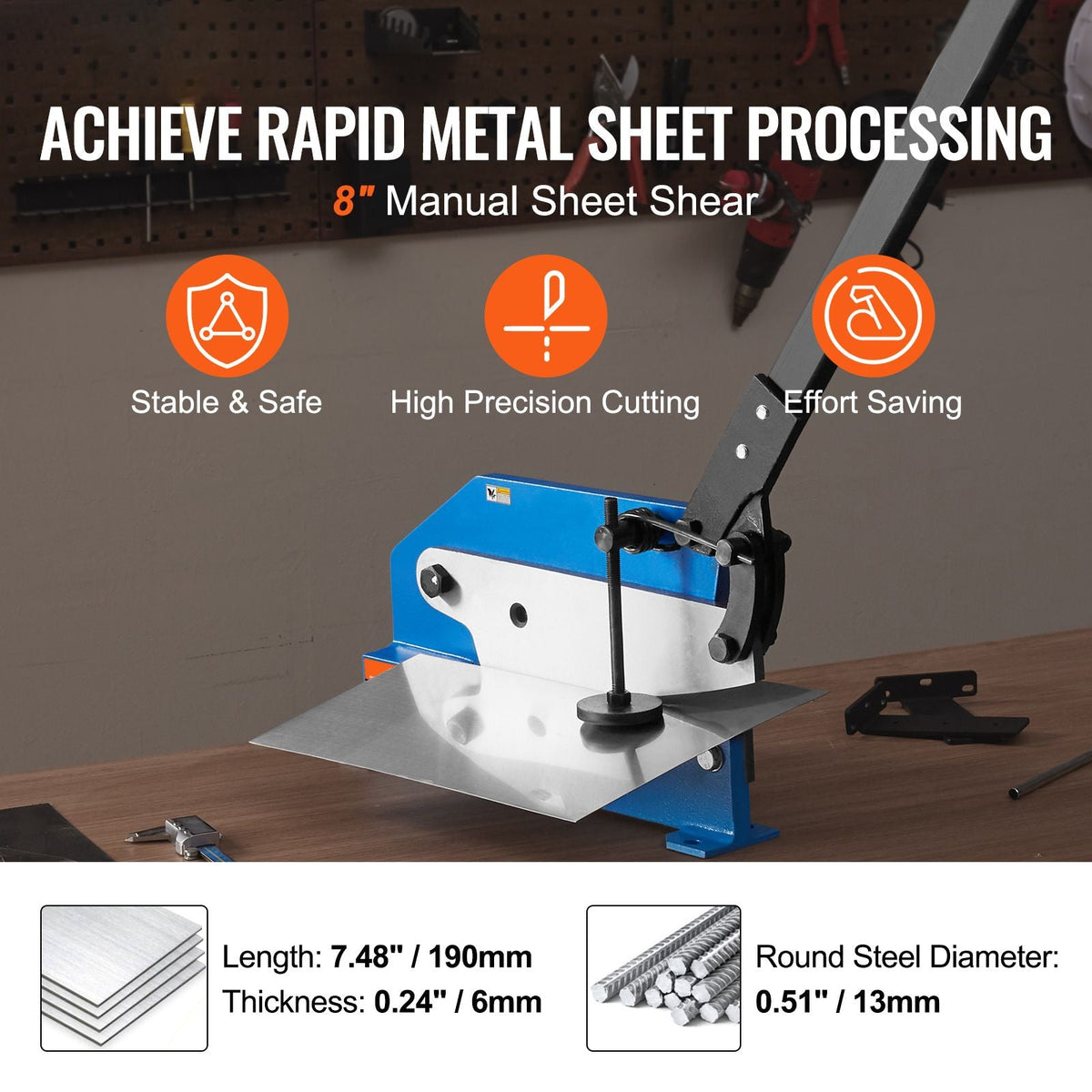 8" Manual Hand Plate Shear for Metal Sheet Processing, HS-8 Benchtop Cutter with Q235 Material, for Crafts Thick Steel Crafting, Heavy Duty Roll Press Machine for Builders, DIY Enthusiasts