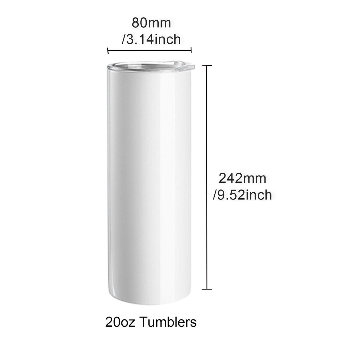 8 Pack Sublimation Tumblers 20 Oz Skinny Straight, Stainless Steel Sublimation Tumblers Blank, Stainless Steel Double Wall Tumbler for Heat Transfer Customized Gifts with Lid and Straw, Gift Box