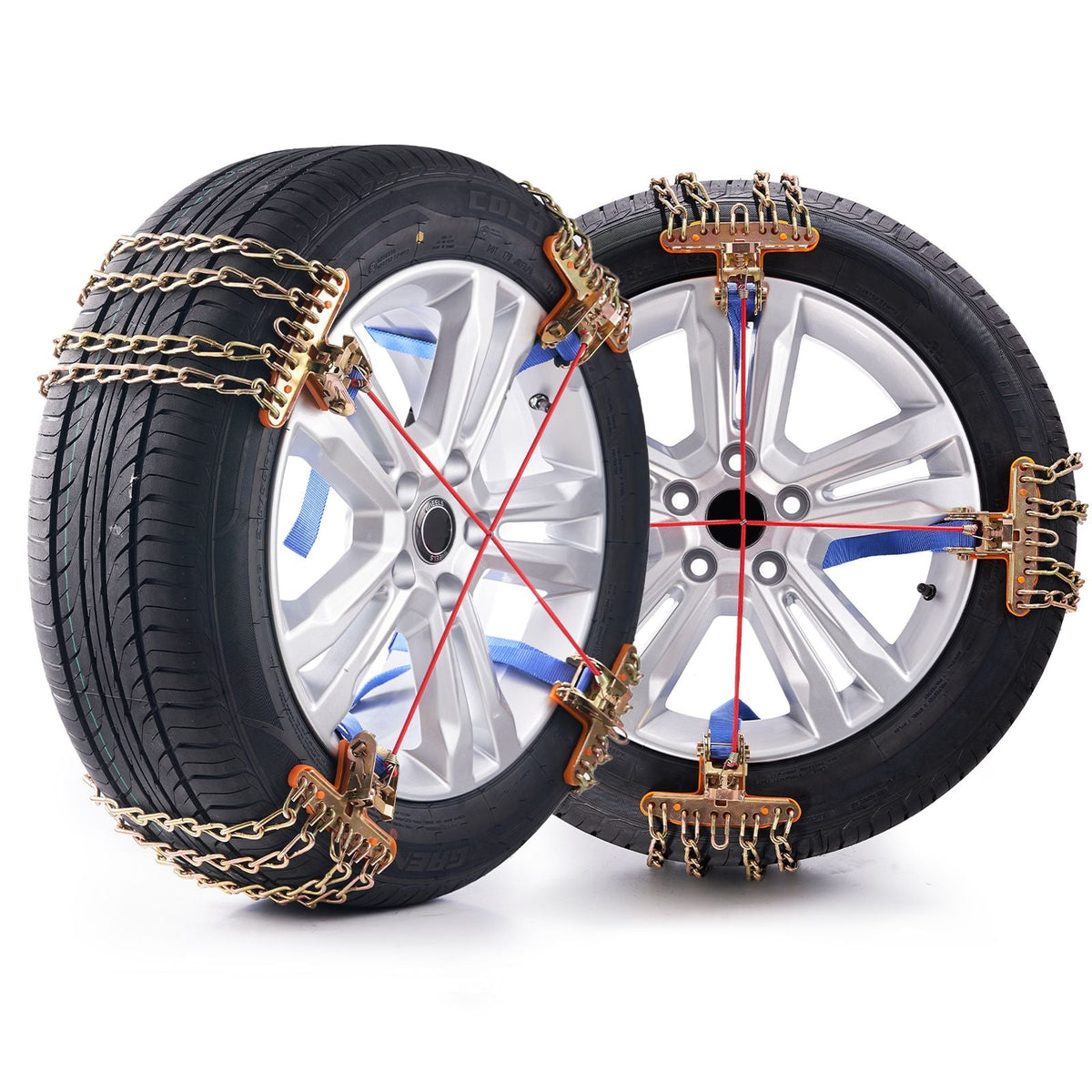 8 PCS Snow Chains, Tire Traction Wheel Chains for Tire Width 9.2-11.2 in/235-285 mm, Manganese Alloy Steel Emergency Tire Chains for Cars, Pickups, SUVs, and Trucks
