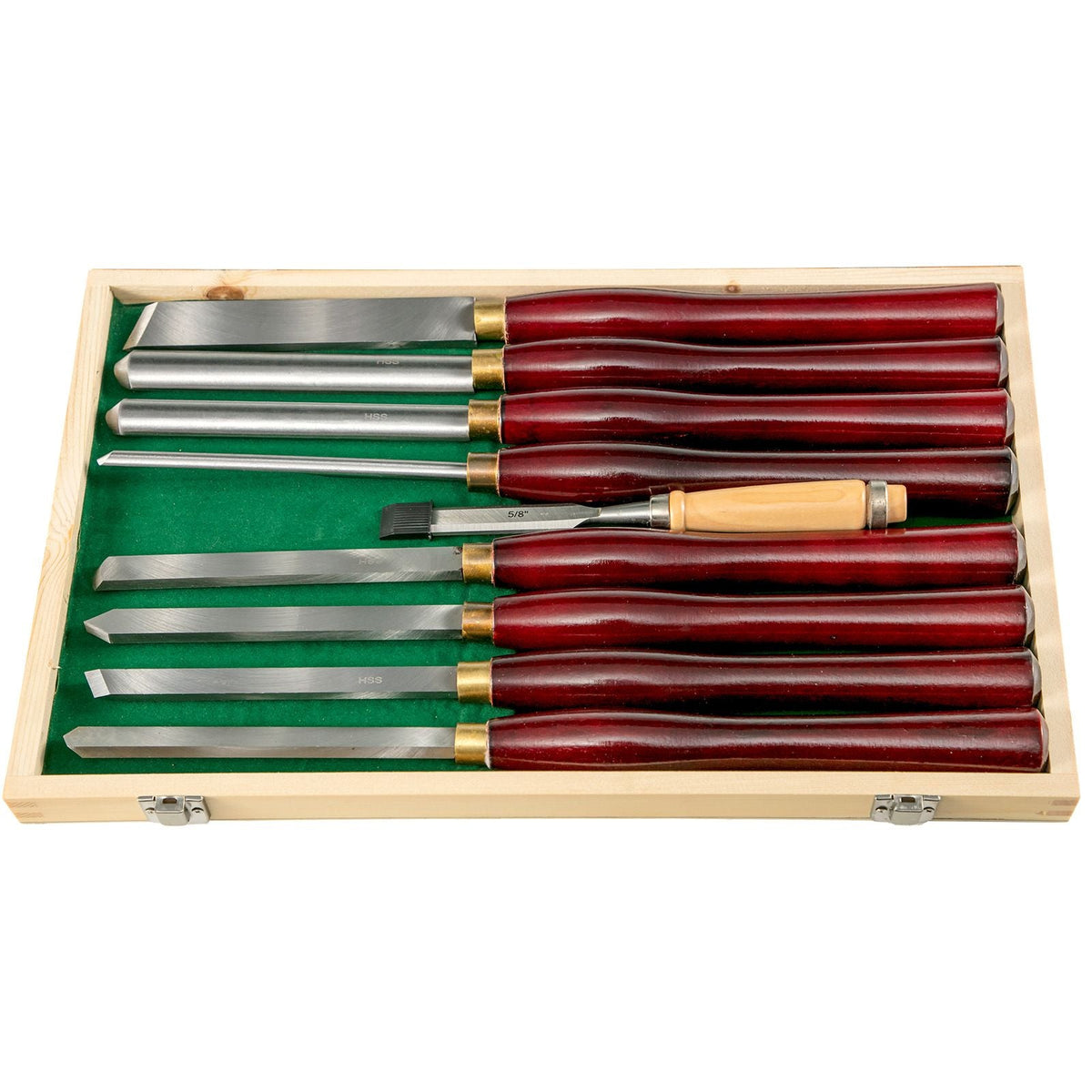 8-Piece Wood Lathe Chisel Kit, HSS Steel Blades, Woodworking Turning Tools with Wooden Storage Case, Ideal for Wood, Root, and Furniture Carving - Red