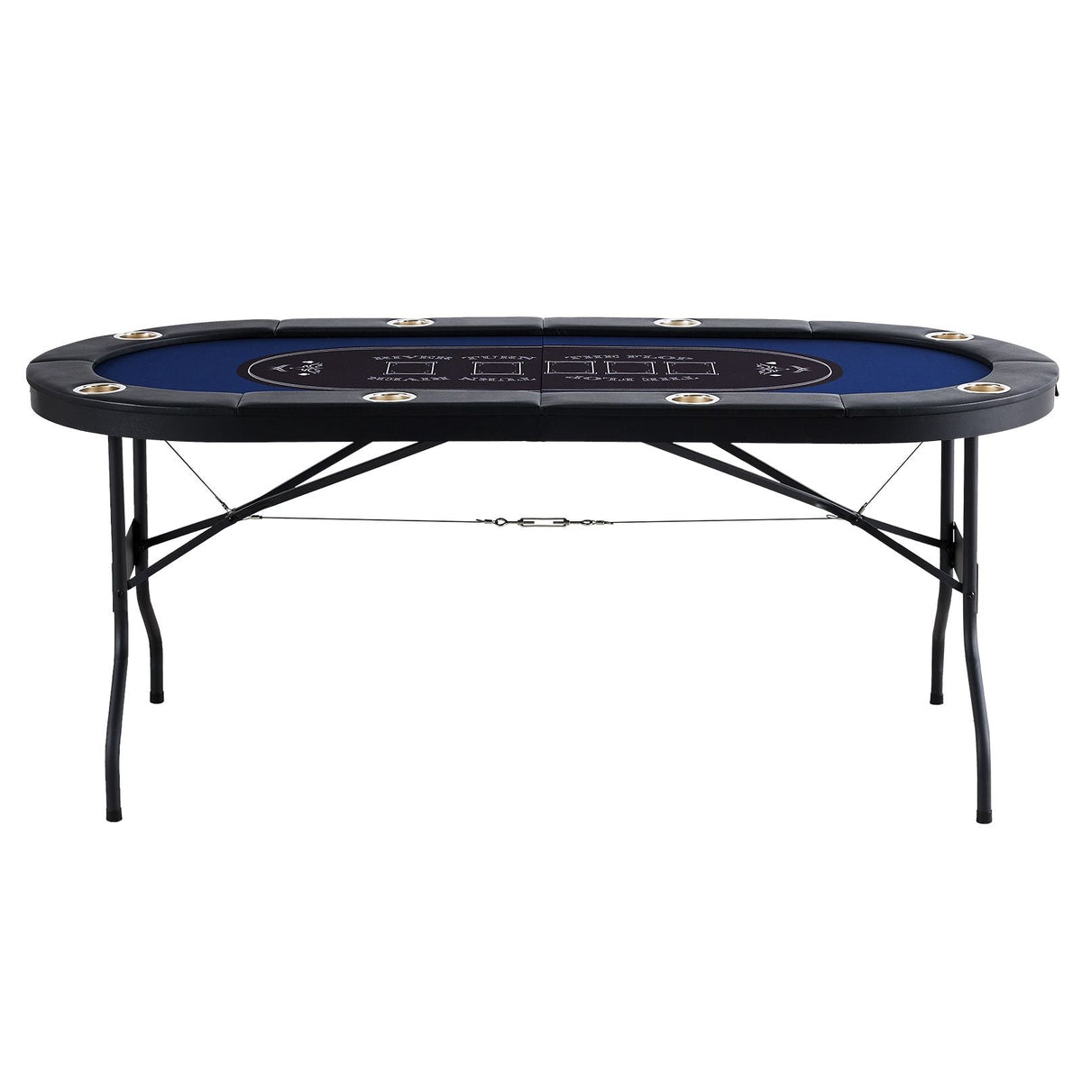 8 Player Foldable Poker Table, Blackjack Texas Holdem Poker Table with Padded Rails and Stainless Steel Cup Holders, Portable Folding Card Board Game Table, 72" Oval Casino Leisure Table, Blue