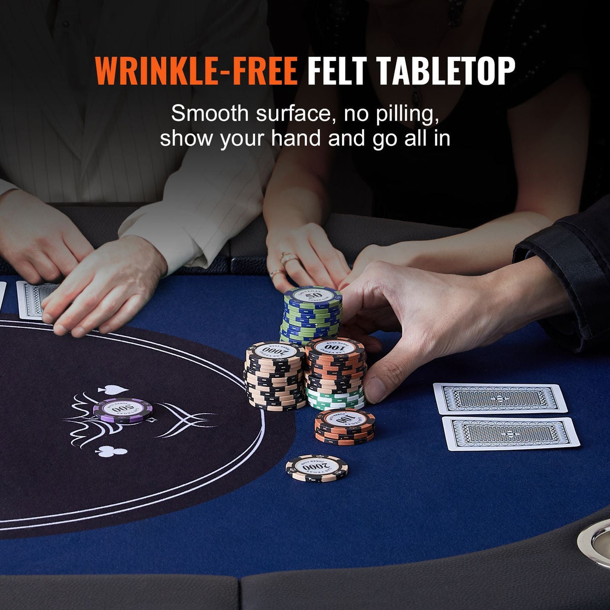8 Player Foldable Poker Table, Blackjack Texas Holdem Poker Table with Padded Rails and Stainless Steel Cup Holders, Portable Folding Card Board Game Table, 72" Oval Casino Leisure Table, Blue