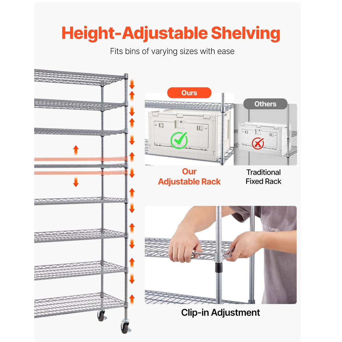 8-Tier Rolling Bin Storage Rack, 26 Organizer Bins, Bin Rack Storage Steel Wire Shelving System with Wheels, Mobile Tool Organizer for Garage, Warehouse, Office, Restaurant, Classroom, Kitchen