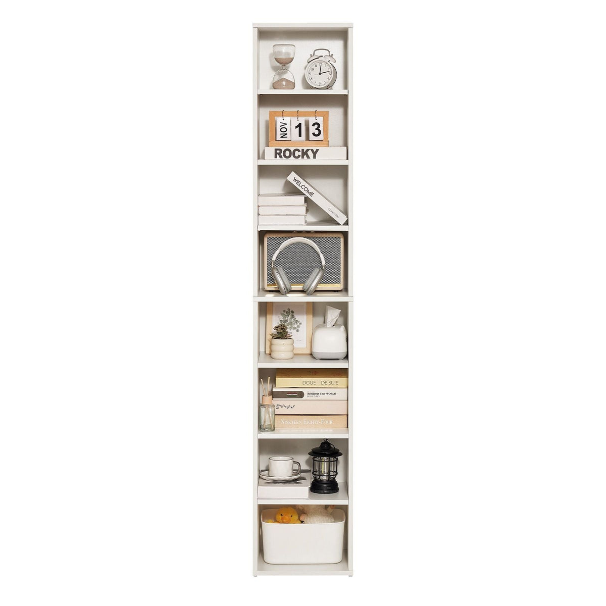 8 Tiers Narrow Bookshelf, 71 in Wooden Tall Open Bookcase with Height-Adjustable Shelf, Freestanding Display Storage Floor Bookcase Bookshelf for Library, Bedroom, Living Room, Office, White