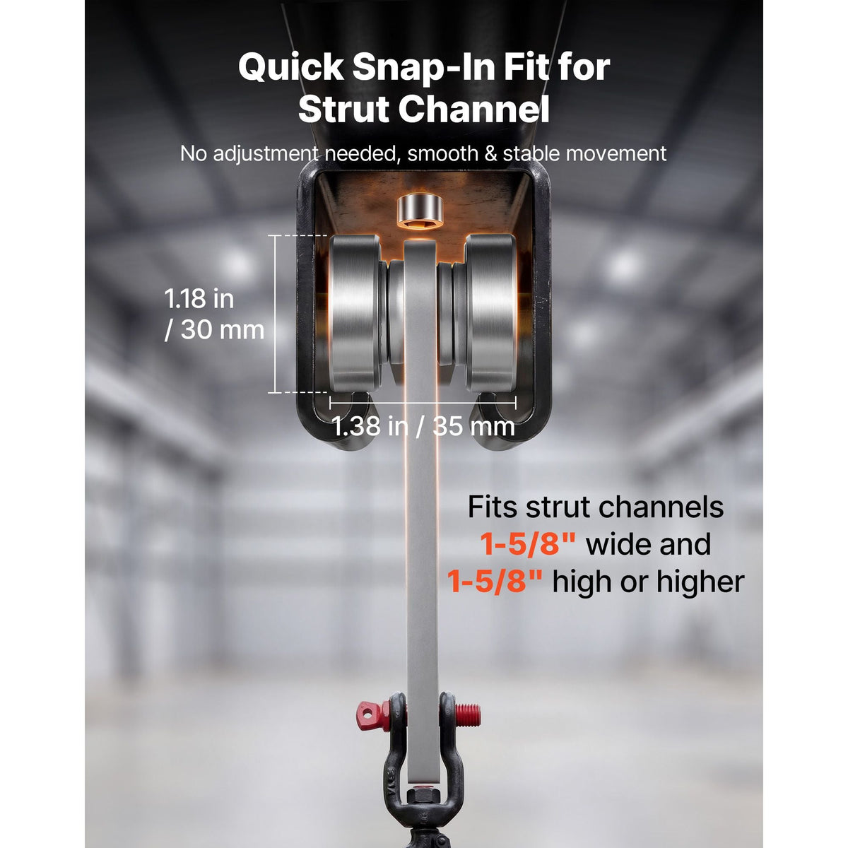 8 Wheel Trolley Assembly Rollers, 4 Pcs 3000 lbs Load, Dual Bearing Trolley Assembly for 1-5/8" Wide and All 1-5/8" or Taller Strut Channel, Heavy Duty Sliding Track System for Warehouse Garage