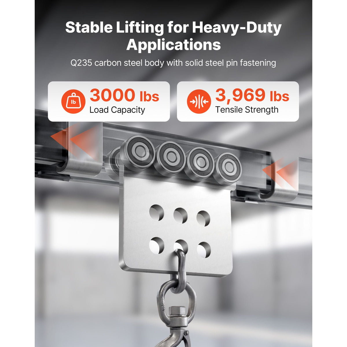 8 Wheel Trolley Assembly Rollers, 4 Pcs 3000 lbs Load, Dual Bearing Trolley Assembly for 1-5/8" Wide and All 1-5/8" or Taller Strut Channel, Heavy Duty Sliding Track System for Warehouse Garage