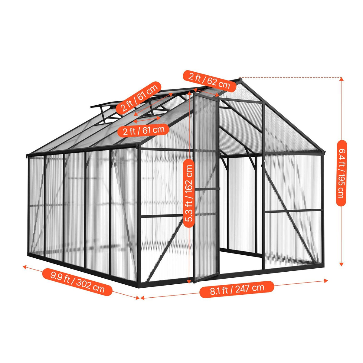 8 x 10 FT Polycarbonate Greenhouse, Heavy Duty Outdoor Green House with Adjustable Vents & Push-Pull Lockable Door, Quick Setup, Aluminum Frame Walk-in Greenhouse Sunroom for Outside Garden Lawn