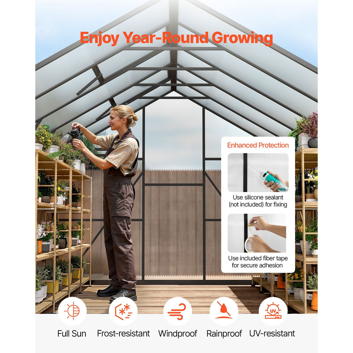 8 x 10 FT Polycarbonate Greenhouse, Heavy Duty Outdoor Green House with Adjustable Vents & Push-Pull Lockable Door, Quick Setup, Aluminum Frame Walk-in Greenhouse Sunroom for Outside Garden Lawn