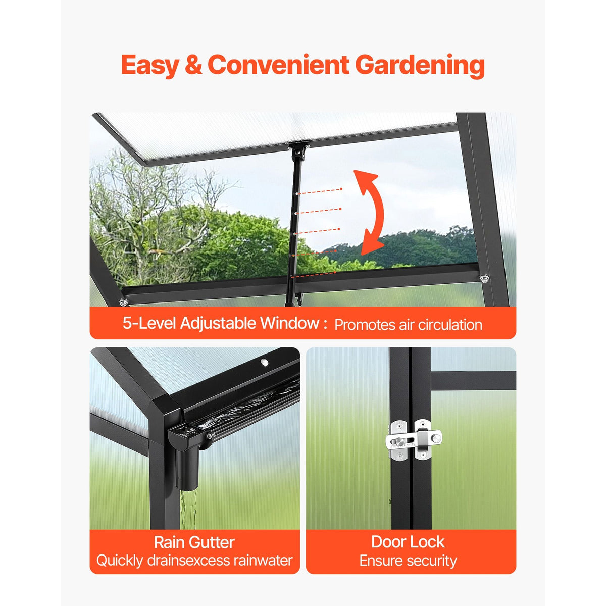 8 x 10 FT Polycarbonate Greenhouse, Heavy Duty Outdoor Green House with Adjustable Vents & Push-Pull Lockable Door, Quick Setup, Aluminum Frame Walk-in Greenhouse Sunroom for Outside Garden Lawn