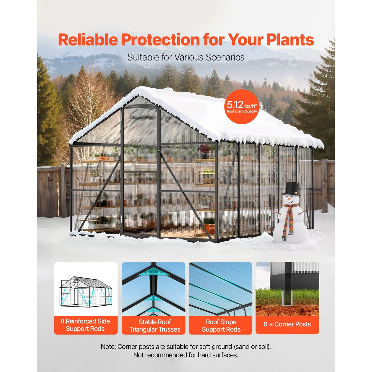 8 x 10 FT Polycarbonate Greenhouse, Heavy Duty Outdoor Green House with Adjustable Vents & Push-Pull Lockable Door, Quick Setup, Aluminum Frame Walk-in Greenhouse Sunroom for Outside Garden Lawn