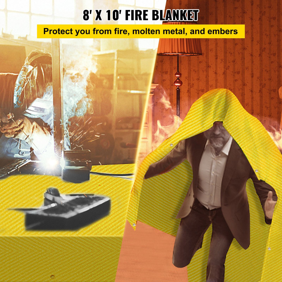 8 x 10 Ft Welding Blanket Gold Fiberglass Blanket Portable Fiberglass Fire Retardant Blanket Welding Mat Welding Fireproof Thermal Resistant Insulation With Carry Bag