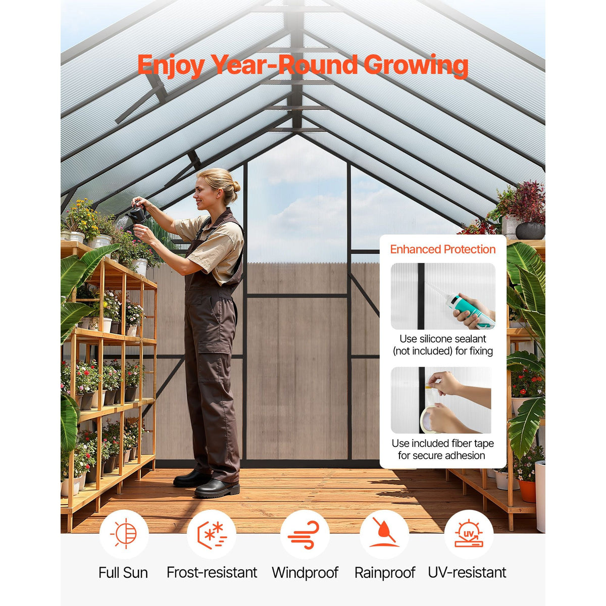 8 x 14 FT Polycarbonate Greenhouse, Heavy Duty Outdoor Green House with Adjustable Vent & Push-Pull Lockable Door, Quick Setup, Aluminum Frame Walk-in Greenhouse Sunroom for Outside Garden Lawn