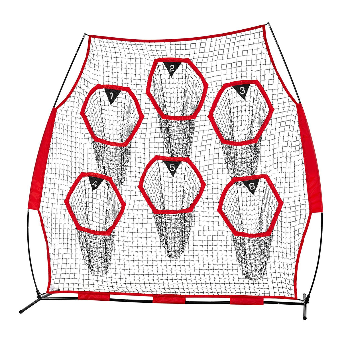 8 x 8 ft Football Trainer Throwing Net, Training Throwing Target Practice Net with 6 Target Pockets, Knotless Net Includes Straps and Portable Carry Case, Improve QB Throwing Accuracy, Red