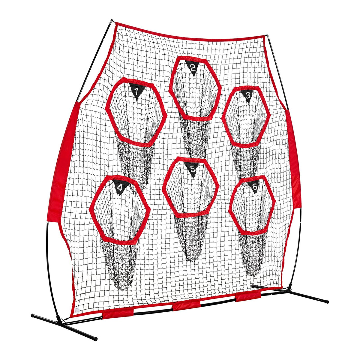 8 x 8 ft Football Trainer Throwing Net, Training Throwing Target Practice Net with 6 Target Pockets, Knotless Net Includes Straps and Portable Carry Case, Improve QB Throwing Accuracy, Red