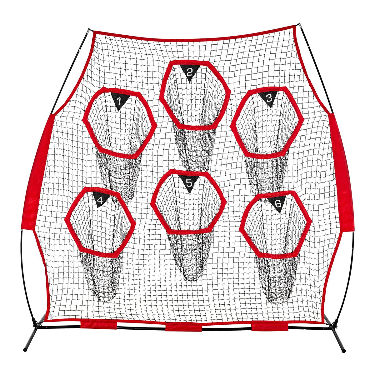 8 x 8 ft Football Trainer Throwing Net, Training Throwing Target Practice Net with 6 Target Pockets, Knotless Net Includes Straps and Portable Carry Case, Improve QB Throwing Accuracy, Red