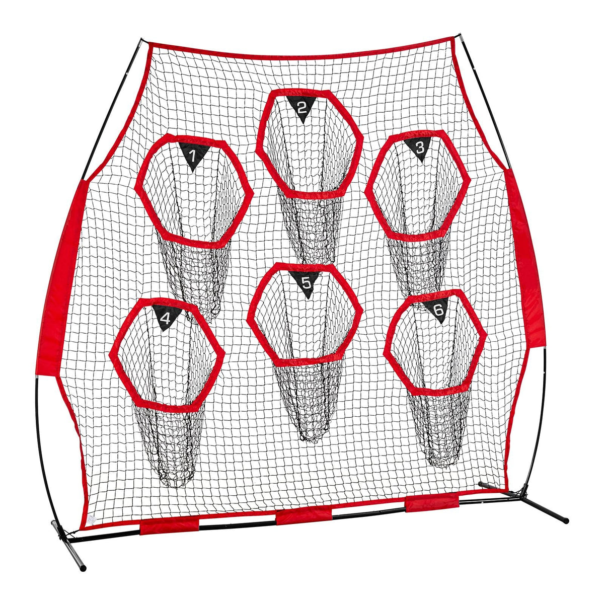 8 x 8 ft Football Trainer Throwing Net, Training Throwing Target Practice Net with 6 Target Pockets, Knotless Net Includes Straps and Portable Carry Case, Improve QB Throwing Accuracy, Red