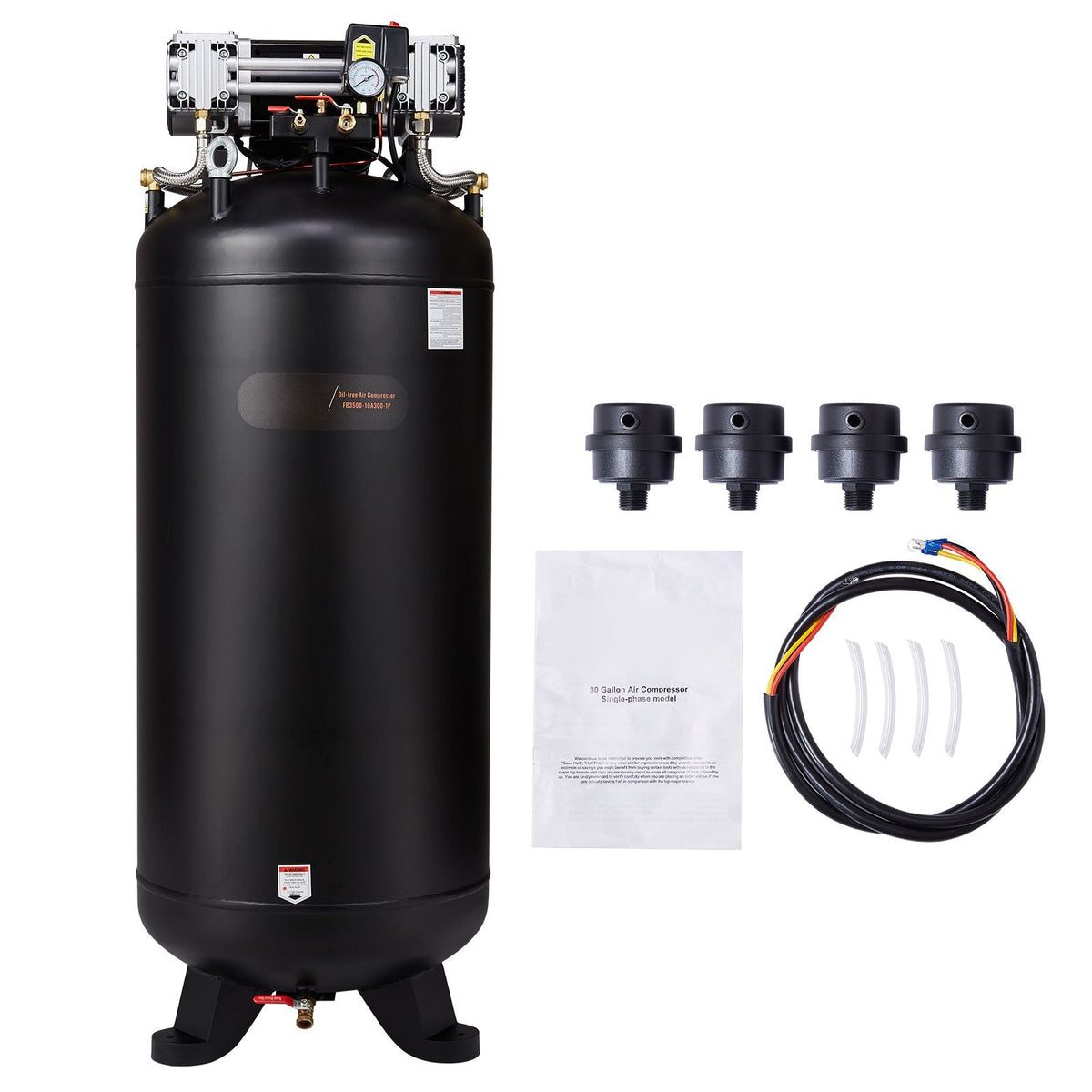 80 Gallon Air Compressor, 6.5HP 15.5SCFM@90 PSI, 145PSI Oil Free Stationary Air Compressor Tank, 86dB Ultra Quiet Compressor for Industrial Manufacturing, Construction Sites, Auto Repair