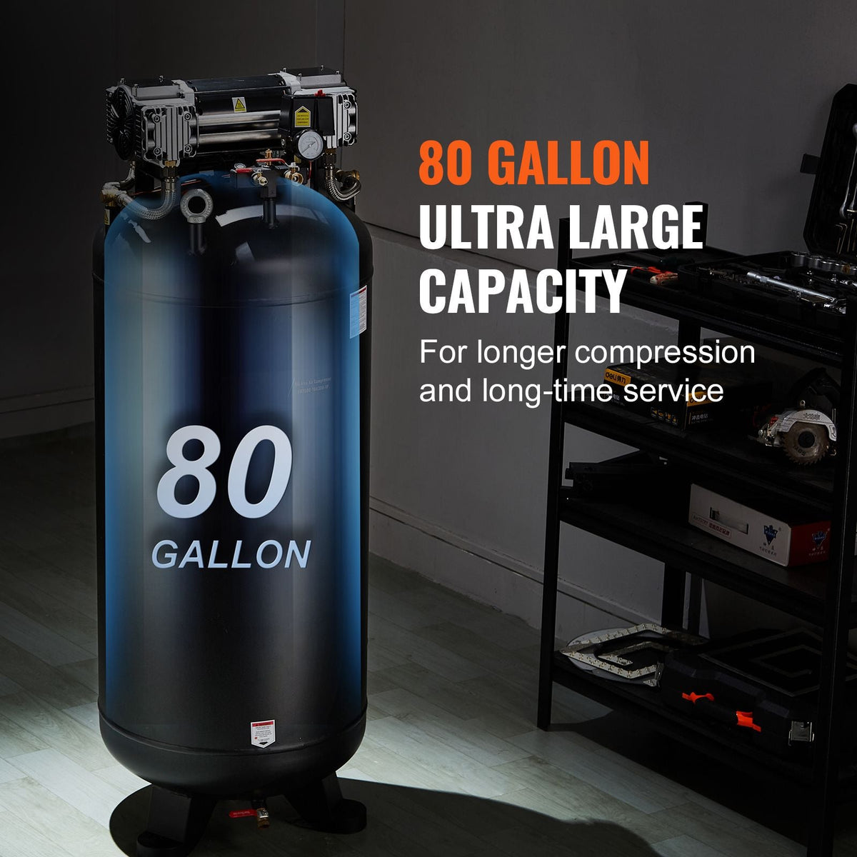 80 Gallon Air Compressor, 6.5HP 15.5SCFM@90 PSI, 145PSI Oil Free Stationary Air Compressor Tank, 86dB Ultra Quiet Compressor for Industrial Manufacturing, Construction Sites, Auto Repair