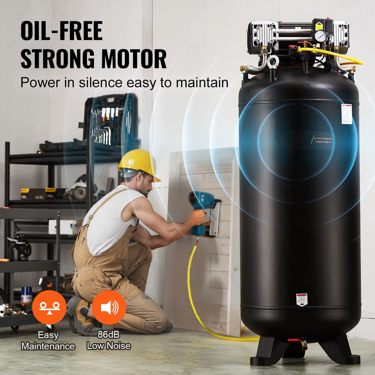 80 Gallon Air Compressor, 6.5HP 15.5SCFM@90 PSI, 145PSI Oil Free Stationary Air Compressor Tank, 86dB Ultra Quiet Compressor for Industrial Manufacturing, Construction Sites, Auto Repair