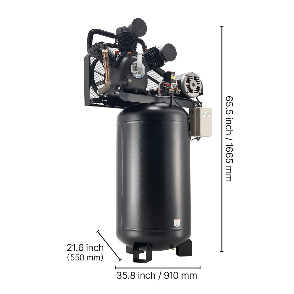 80 Gallons Heavy-Duty Air Compressor, 10HP 17 SCFM at 90PSI Air Compressors Max 175PSI, Oil-Lubricated Compressor Tank for Industrial Manufacturing, Large Workshops (230V 3-Phase, No Plug)