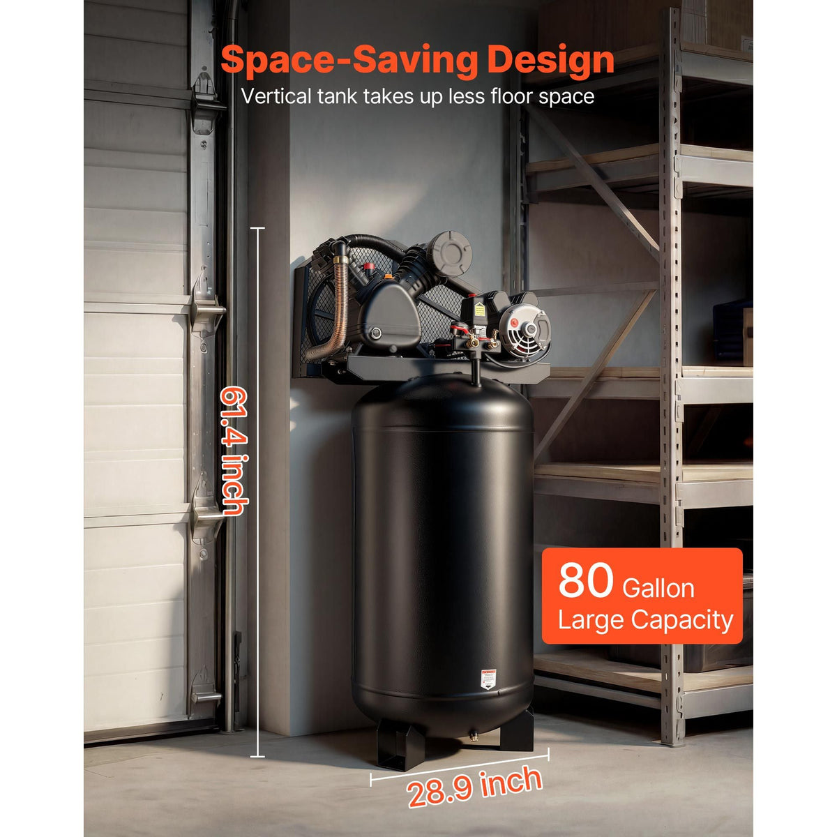 80 Gallons Heavy-Duty Air Compressor, 5HP 10 SCFM at 90PSI Air Compressors Max 175PSI Pressure, Oil-Lubricated Compressor Tank for Industrial Manufacturing, Large Workshops (230V 60Hz, No-Plug)