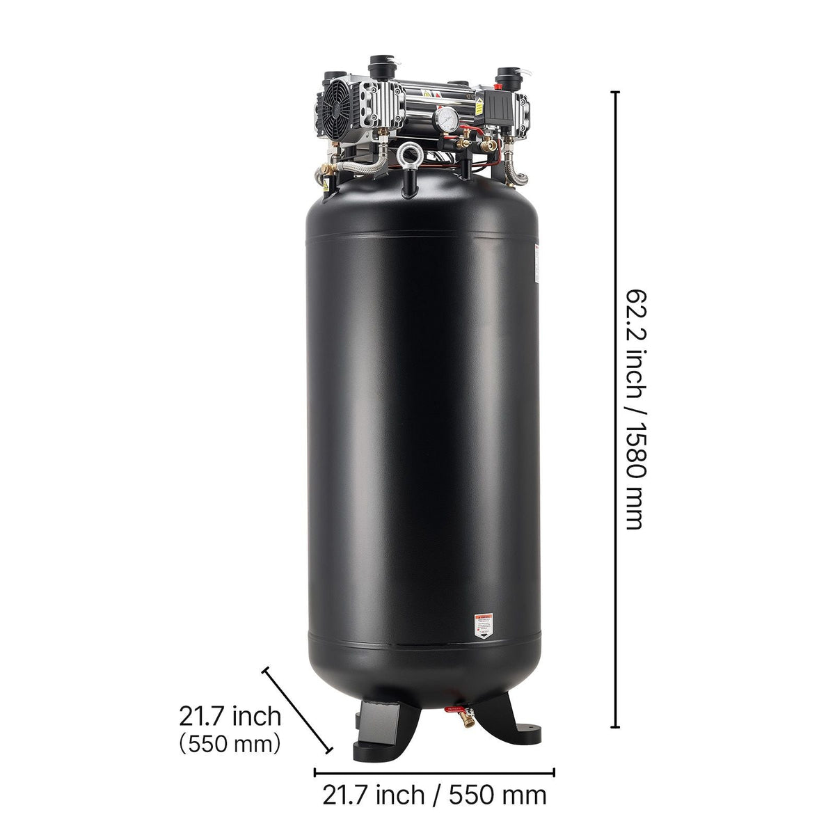 80 Gallons Heavy-Duty Air Compressor, 5HP 13.5SCFM at 90PSI Air Compressors Max 145PSI Pressure, Oil-Free Compressor Tank for Industrial Manufacturing, Large Workshops (230V 3-Phase, No Plug)