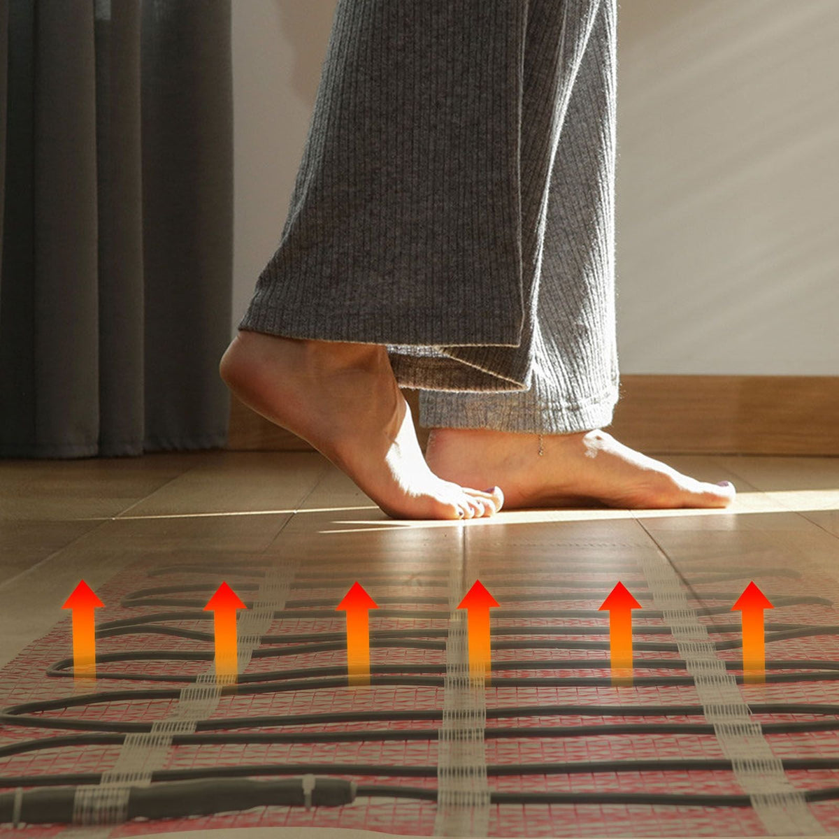 80 sqft Self-Adhesive Mesh Floor Heating Mat System, 120V Electric Radiant Heated Floor System, with Smart Control Thermostat & Alarm, Easy Installation for Tile, Stone, Vinyl
