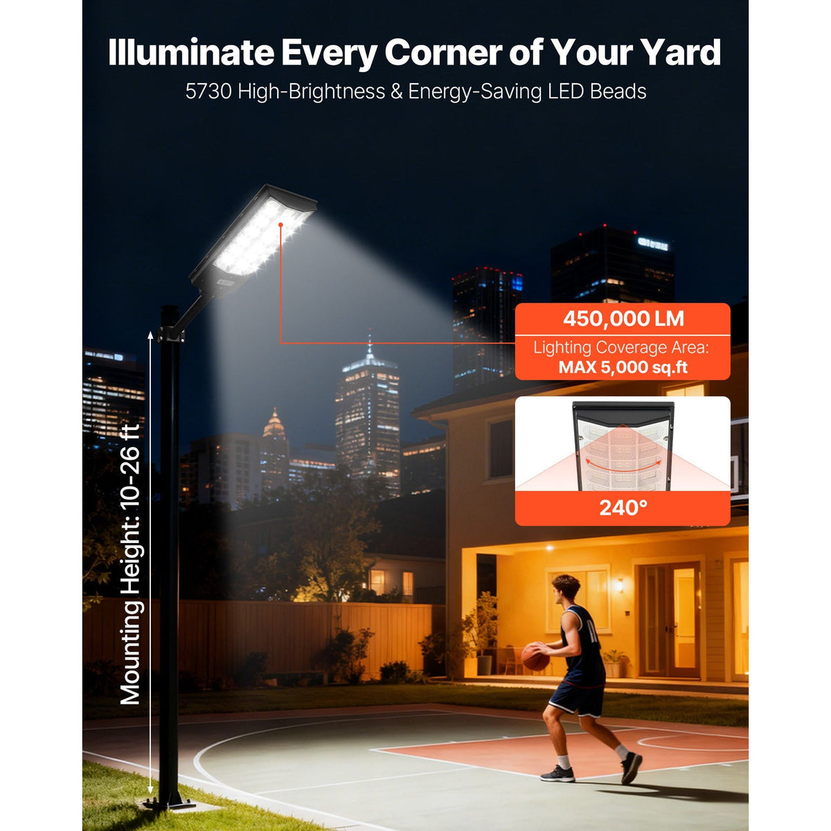 8000W Solar Street Light Outdoor, 450000LM, Commercial Parking Lot Light Dusk to Dawn, LED Flood Security Lamp with Motion Sensor, IP65 Waterproof Outdoor Lighting, for Driveway Yard, 1 Pack