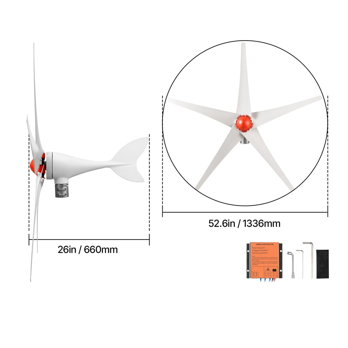 800W 12V Wind Turbine Generator, 5-Blade Wind Turbine Kit with MPPT Controller, High-Efficiency 3-Phase AC Permanent Wind Power Generator for RVs, Boats, Home, Farm (Tower Pole Not Included)