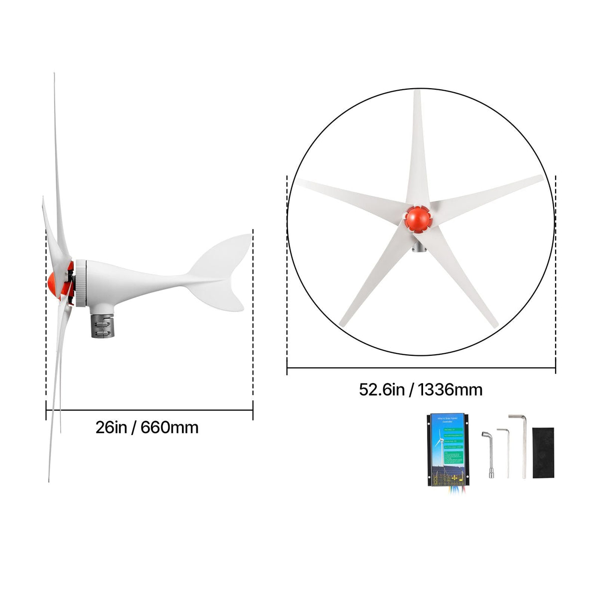 800W 12V Wind Turbine Generator, 5-Blade Wind Turbine Kit with Wind & Solar Hybrid Controller, Efficient 3-Phase AC Permanent Wind Power Generator for RV Boat Home Farm (Tower Pole Not Included)